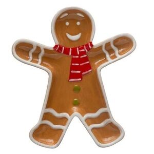 Creative Co-Op Small Ceramic Festive Gingerbread Man Platter Holiday Decor